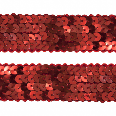 Тесьма с пайетками 3, шир. 20 мм/уп. 25+/-1 м, цвет красный - купить в Салавате. Цена: 778.19 руб.