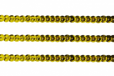 Пайетки "ОмТекс" на нитях, SILVER-BASE, 6 мм С / упак.73+/-1м, цв. А-1 - т.золото - купить в Салавате. Цена: 468.37 руб.