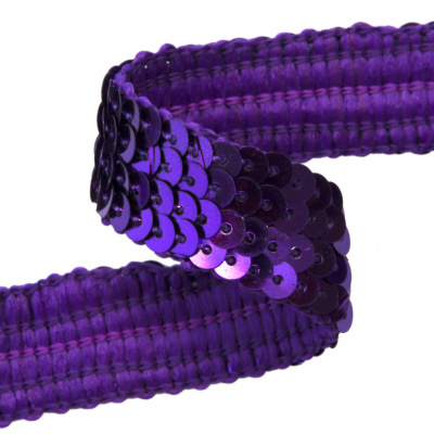 Тесьма с пайетками 12, шир. 20 мм/уп. 25+/-1 м, цвет фиолет - купить в Салавате. Цена: 778.19 руб.