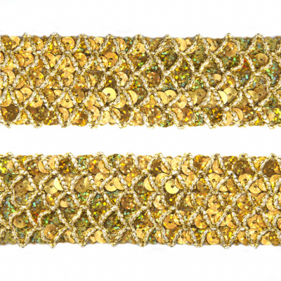 Тесьма с пайетками D16, шир. 35 мм/уп. 25+/-1 м, цвет золото - купить в Салавате. Цена: 1 281.60 руб.