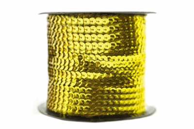 Пайетки "ОмТекс" на нитях, SILVER-BASE, 6 мм С / упак.73+/-1м, цв. А-1 - т.золото - купить в Салавате. Цена: 468.37 руб.